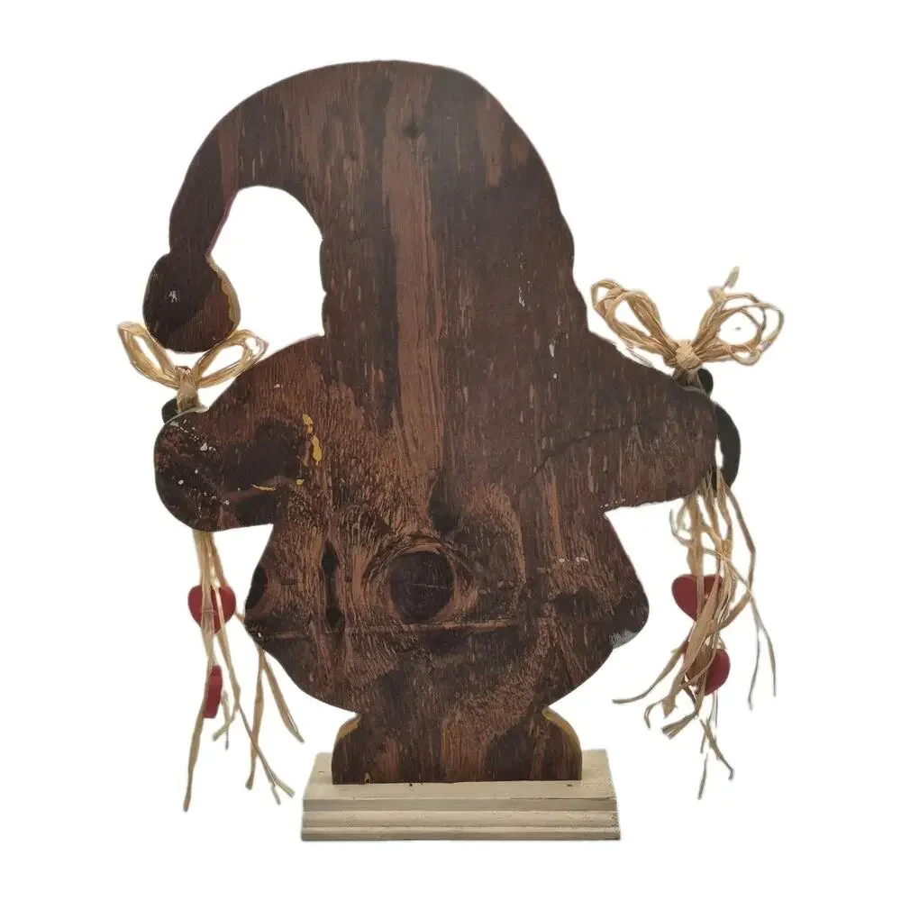 Vintage Tole Painted Wood Santa with Red Hearts Free-standing 15x11x2